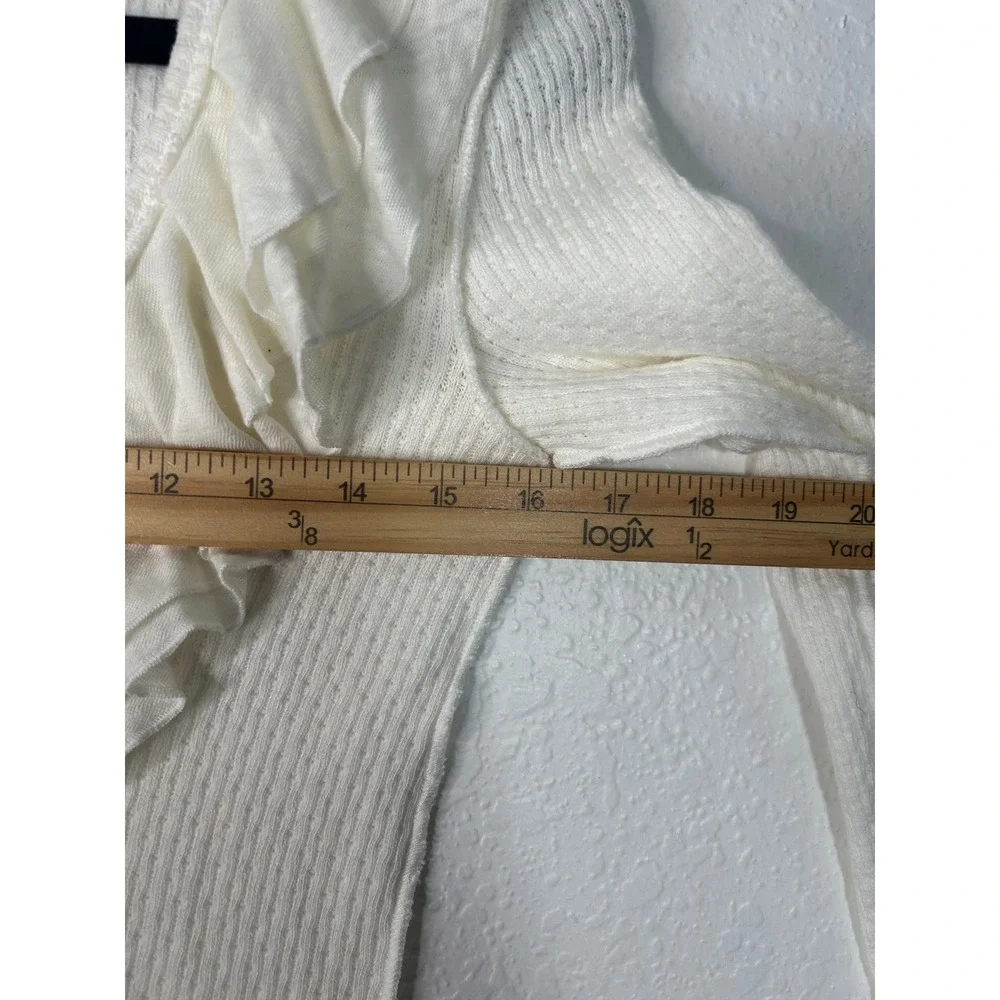 Free People Ruffle V-Neck Top Womens S Cream Pointelle Knit Peasant Boho Cottage